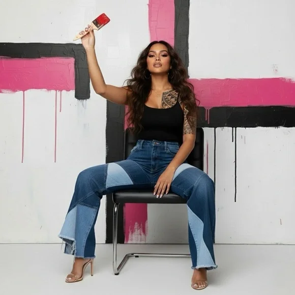 "Sculpt & Flare" Patchwork Jeans - Picture 8 of 14